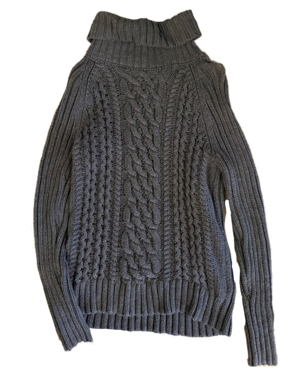 Banana Republic Dark Gray Cotton Chunky Cable Knit Funnel Neck Sweater